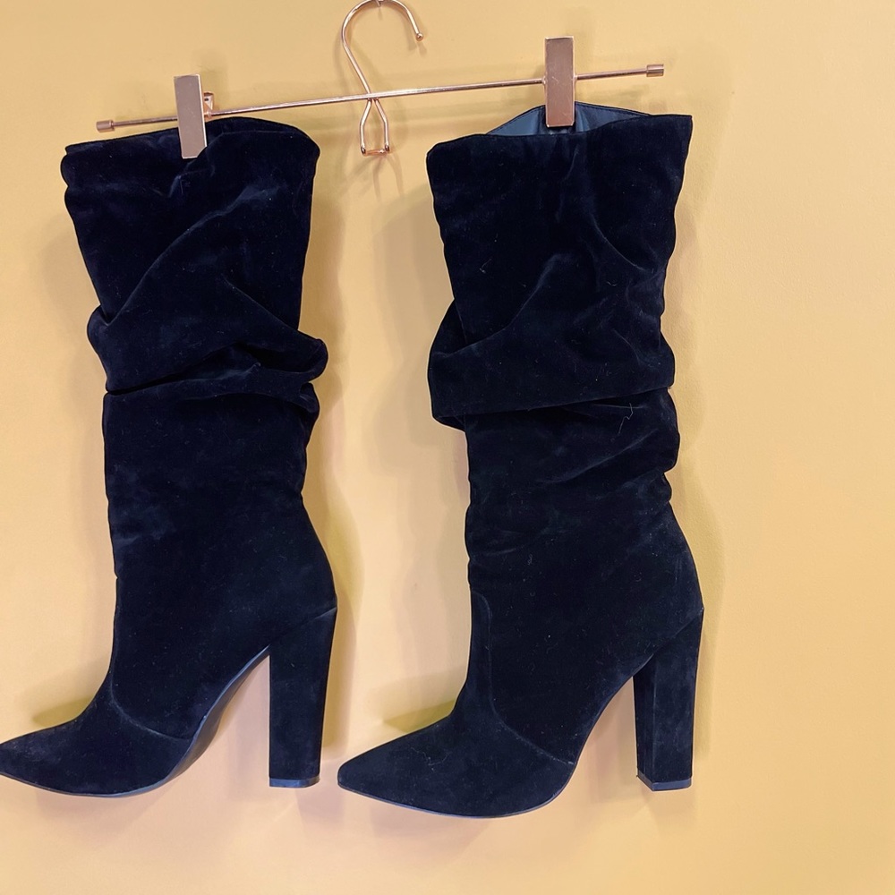 Black Suede Bootie Heel